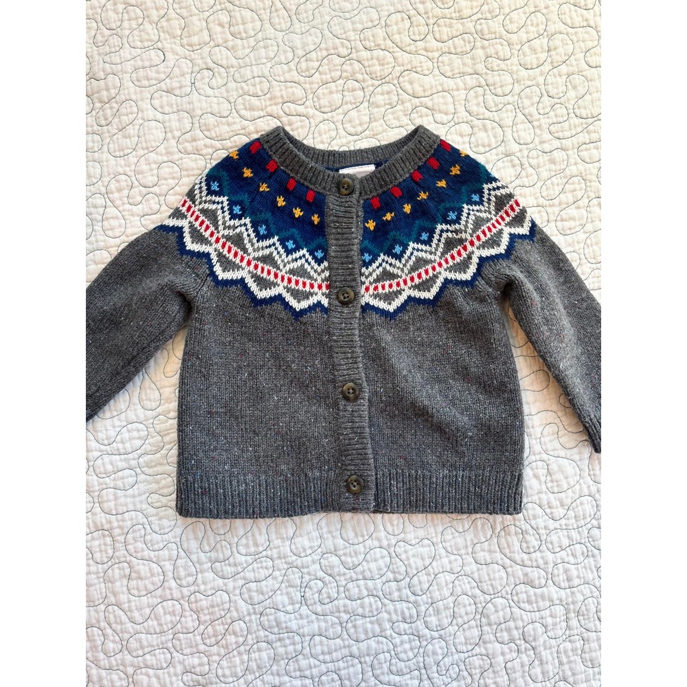 Hanna Andersson Fair Isle Cardigan Baby 3-6 Months Gray Nordic Sweater #45‎